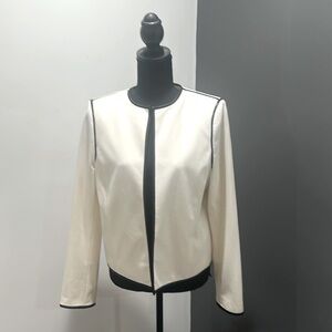 Calvin Klein Women’s Ivory Jacket w/Black Faux Leather Trim, Size 8